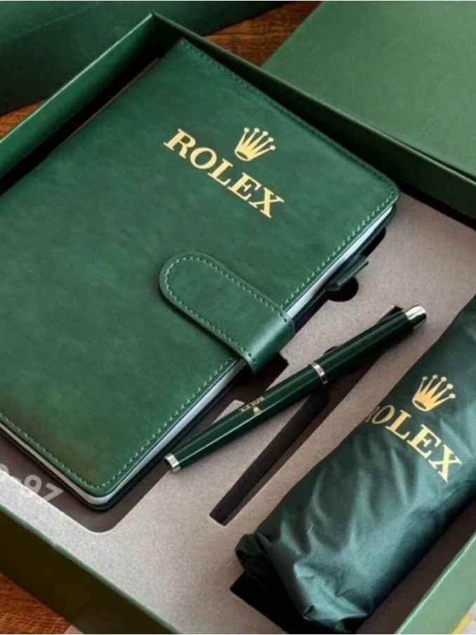 Rolex Green Leather Notebook With Matching Pen And Logo